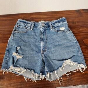 Abercrombie & Fitch 4" Mom Short High Rise Curve Love 27 / 4 Medium Wash Raw Hem